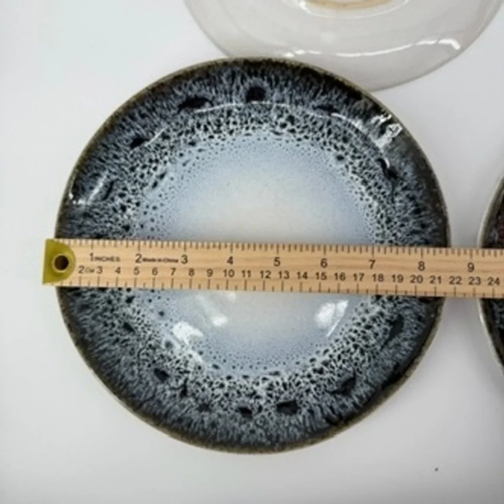 West Elm Reactive Glaze Salad Plates Set of 4 Black‎ White Stoneware Portugal